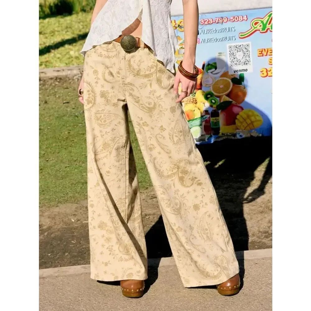 NWT CIDER DENIM FLORAL LOW RISE WIDE LEG JEANS